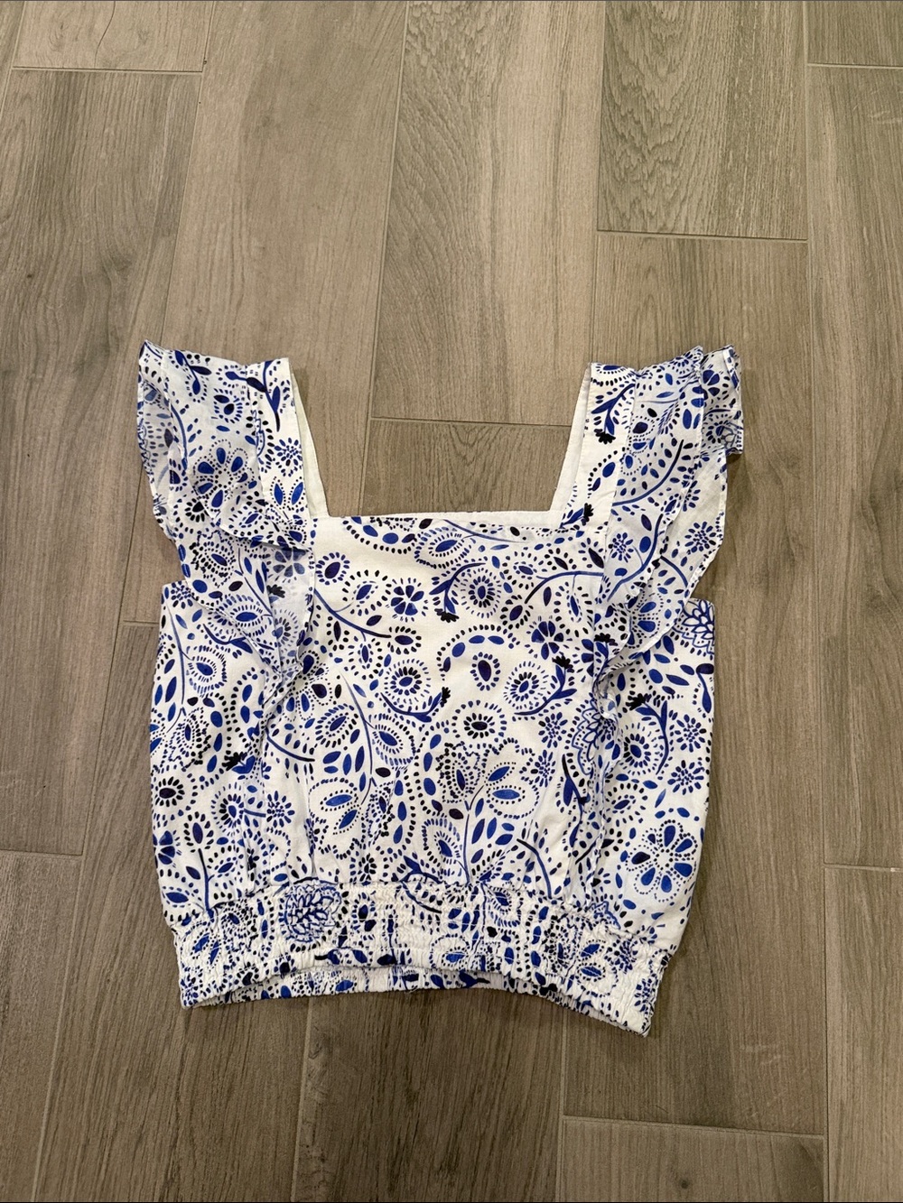 Aqua Girls Square-Neck Ruffle Crop Top in White & Blue Size XL